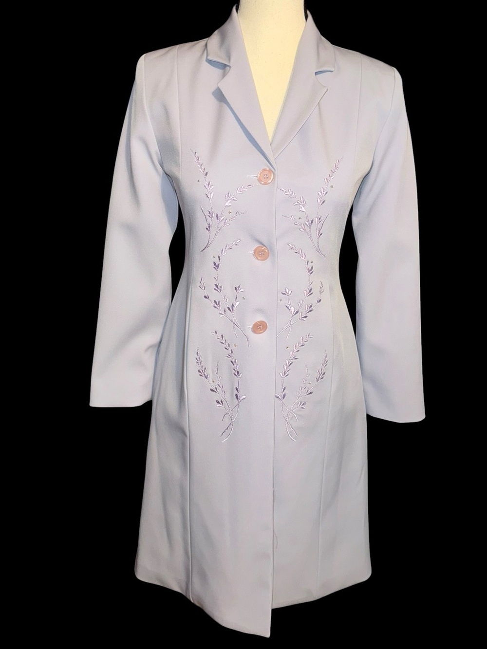 Vintage MW Womens 10 Lavender Embroidered Duster Coat Dress Rhinestone USA
